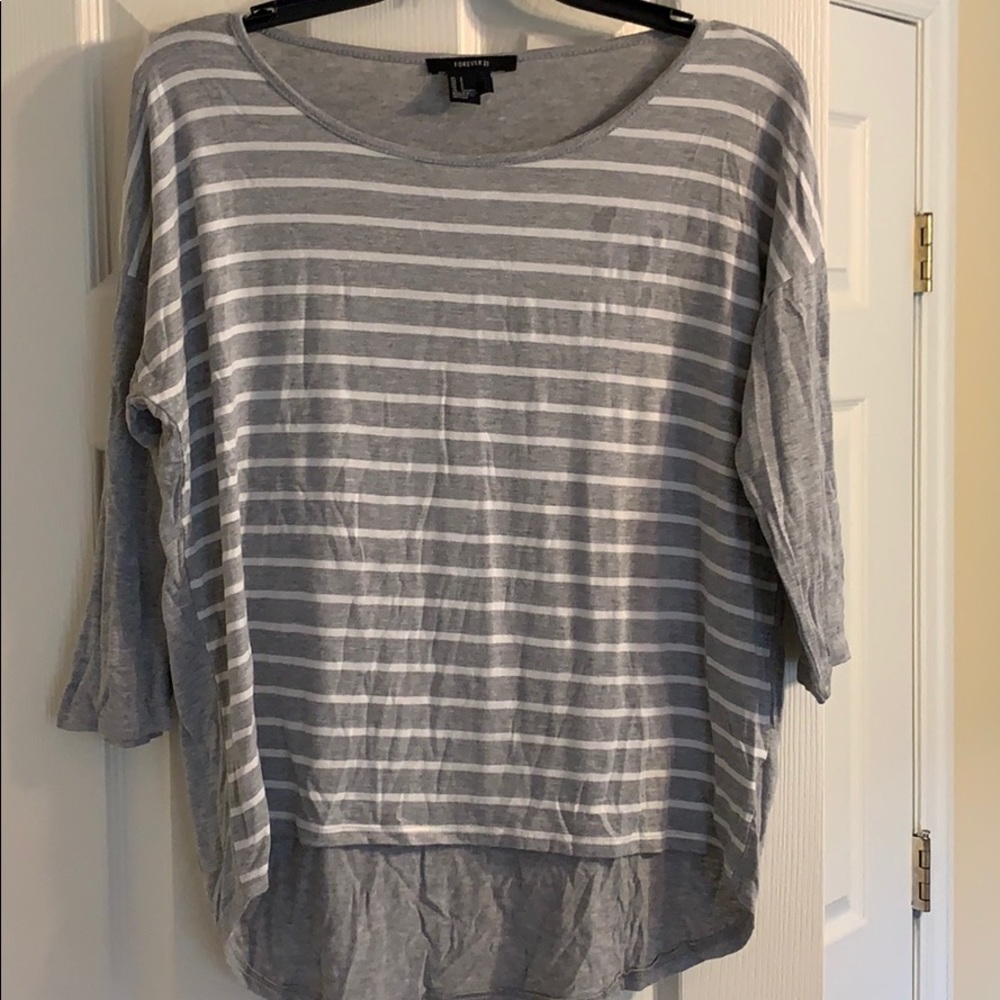 Forever 21 woman gray and white striped shirt